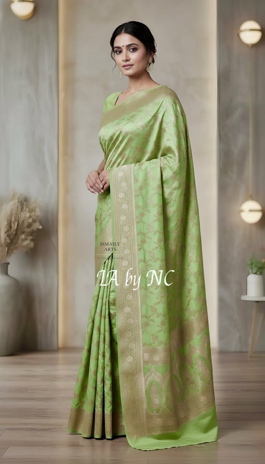 Pistachio Banarasi Mashru Katan Silk Saree