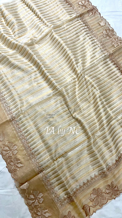 Ivory Banarasi Pure Tissue Silk Designer Saree