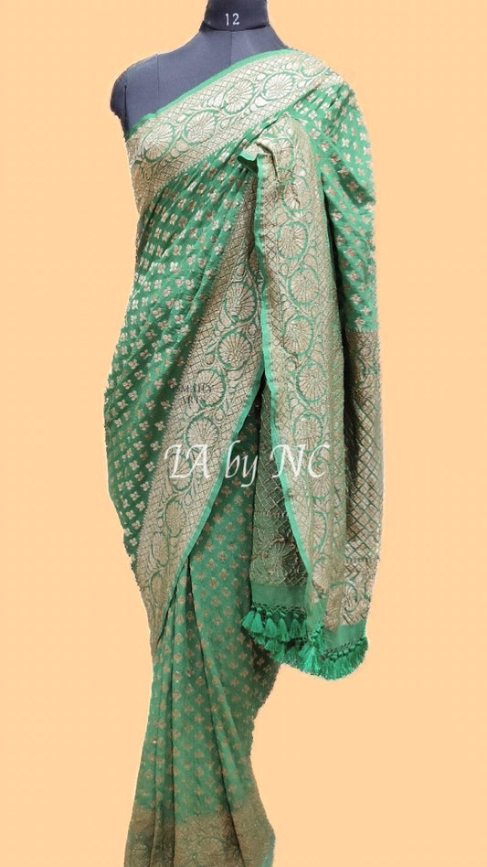 Green Banarasi Pure Khaddi Georgette Saree