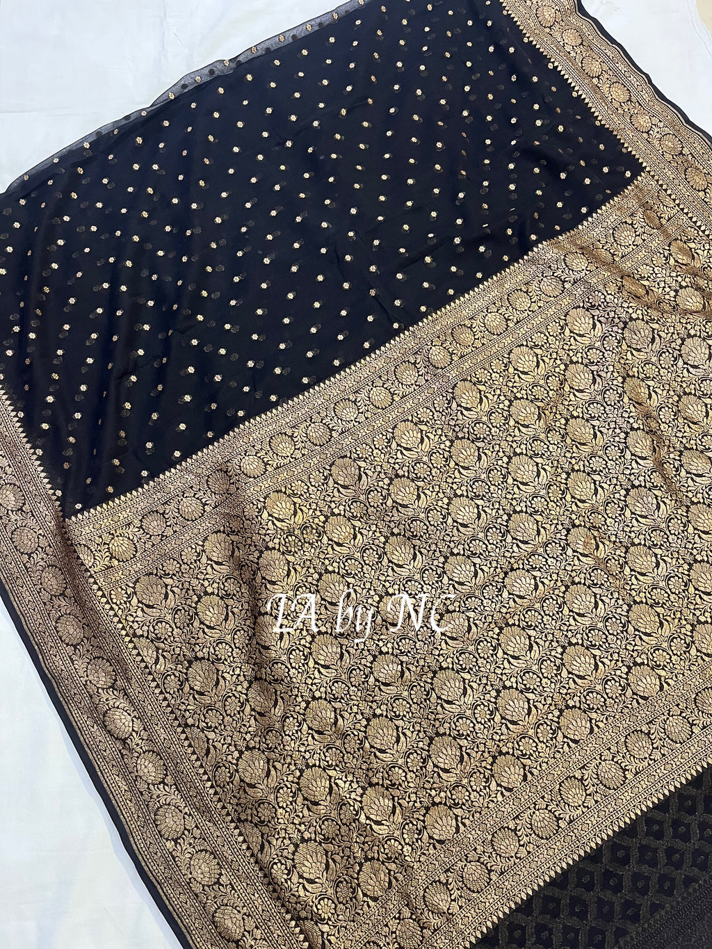 Black Banarasi Pure Khaddi Georgette Saree