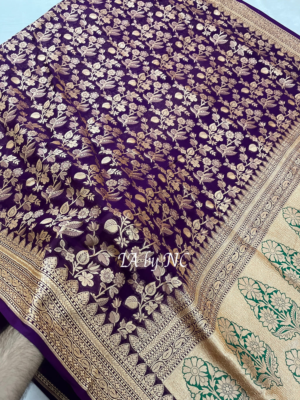 Plum Banarasi Pure Khaddi Georgette Saree