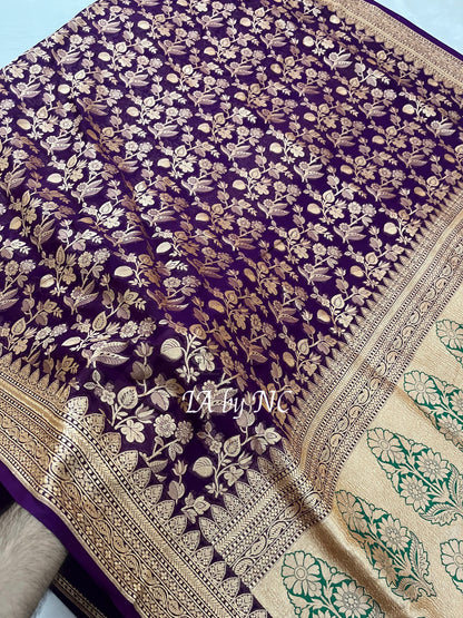 Plum Banarasi Pure Khaddi Georgette Saree