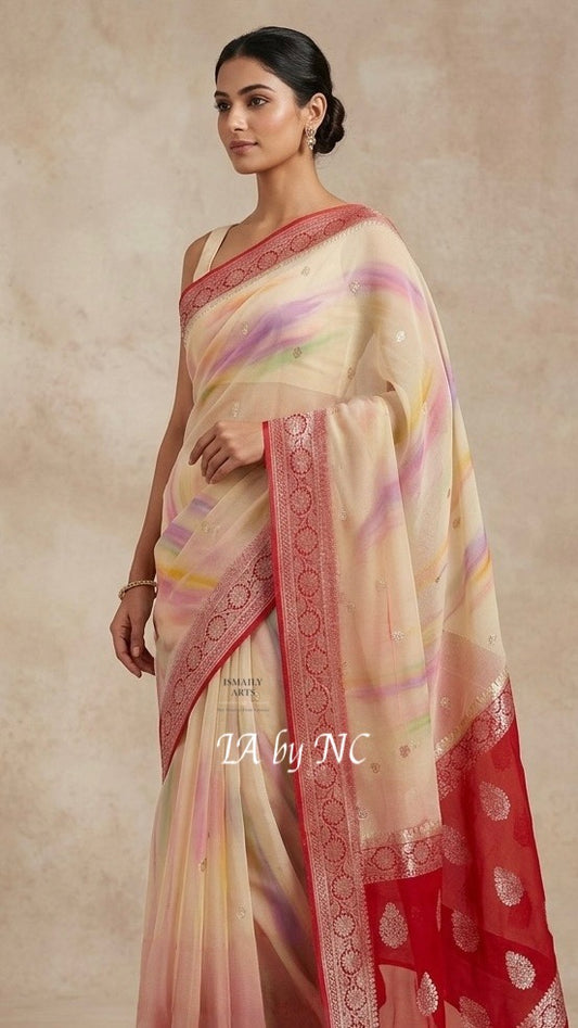 Crimson Banarasi Pure Khaddi Georgette Kadwa Saree