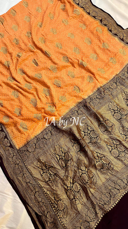 Apricot Banarasi Pure Khaddi Georgette Saree