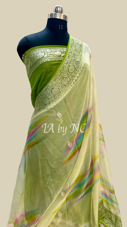 Olive Banarasi Pure Khaddi Georgette Kadwa Saree