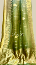 Olive Banarasi Pure Kora Organza Kadwa Saree