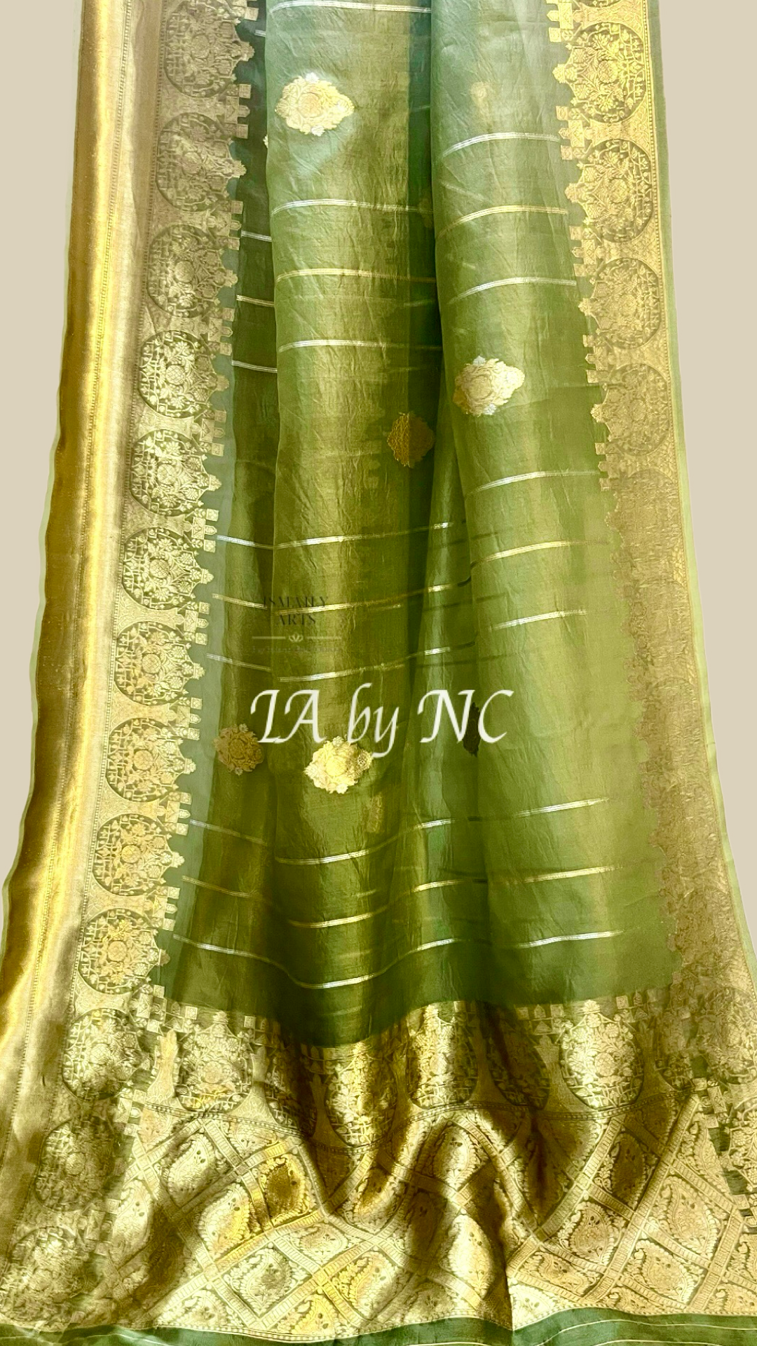 Olive Banarasi Pure Kora Organza Kadwa Saree