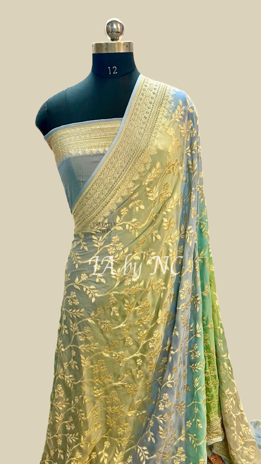 Pigeon Banarasi Pure Khaddi Georgette Saree