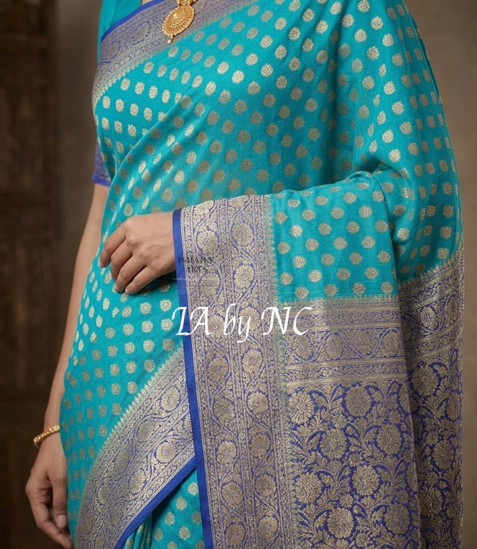 Turquoise Banarasi Pure Khaddi Georgette Saree