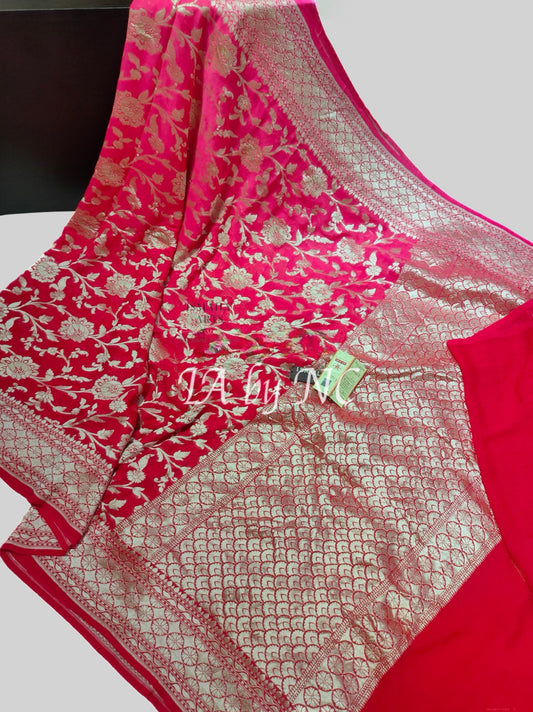 Red Banarasi Pure Khaddi Georgette Saree