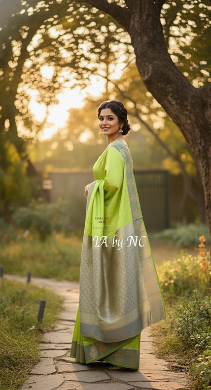 Avocado Banarasi Pure Katan Silk Raw Mango Saree