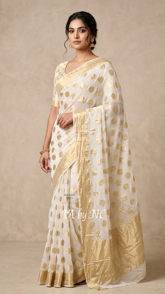 White Banarasi Pure Khaddi Georgette Saree