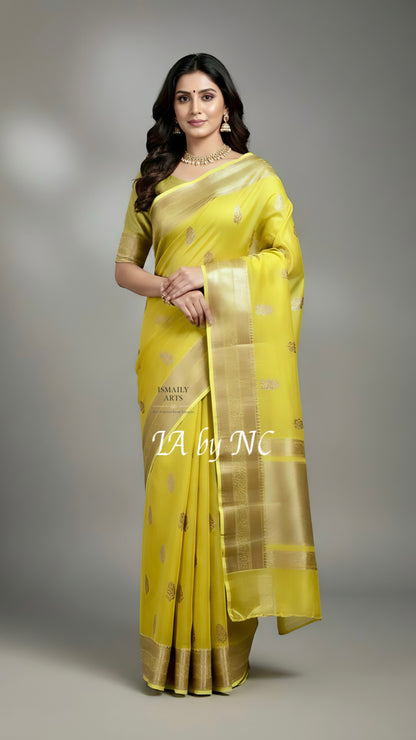 Trombone Banarasi Pure Kora Silk Kadwa Saree