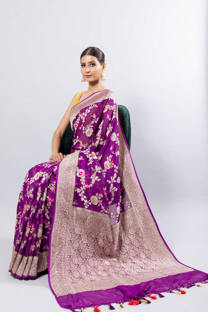 Byzantine Banarasi Pure Khaddi Georgette Meenakari Saree