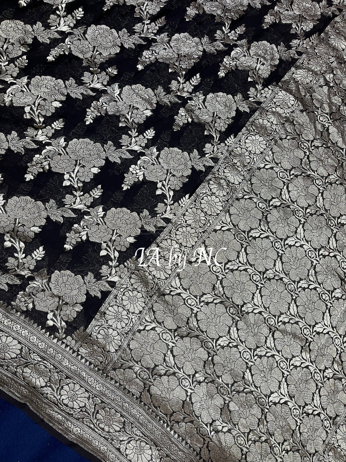 Black Banarasi Pure Khaddi Georgette Saree
