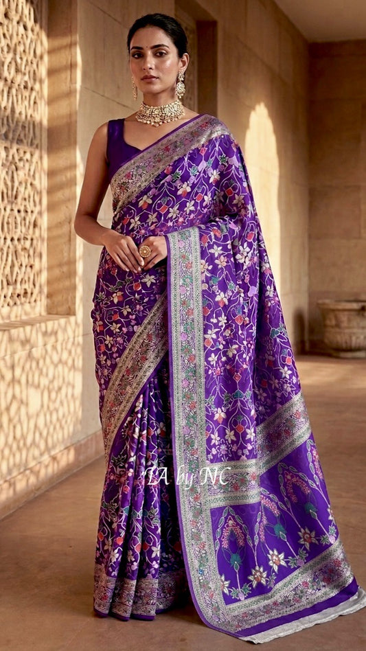 Grape Banarasi Pure Khaddi Georgette Saree