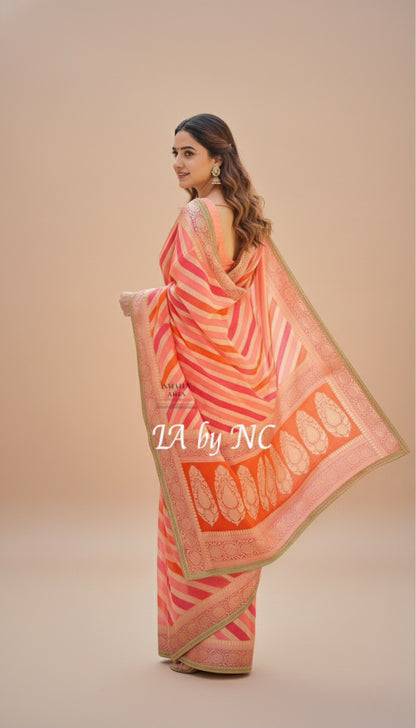 Brick Banarasi Pure Chiffon Georgette Saree