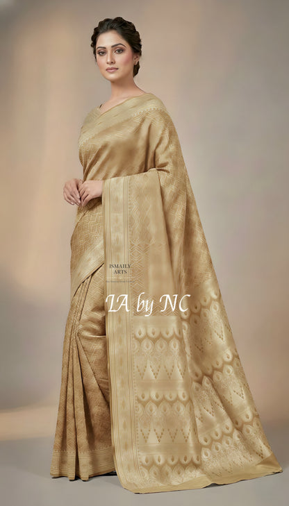 Beige Banarasi Mashru Katan Silk Saree