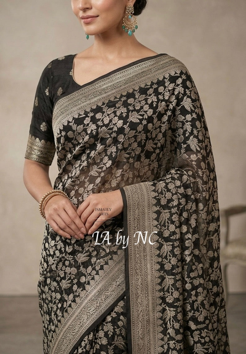 Black Banarasi Pure Khaddi Georgette Saree