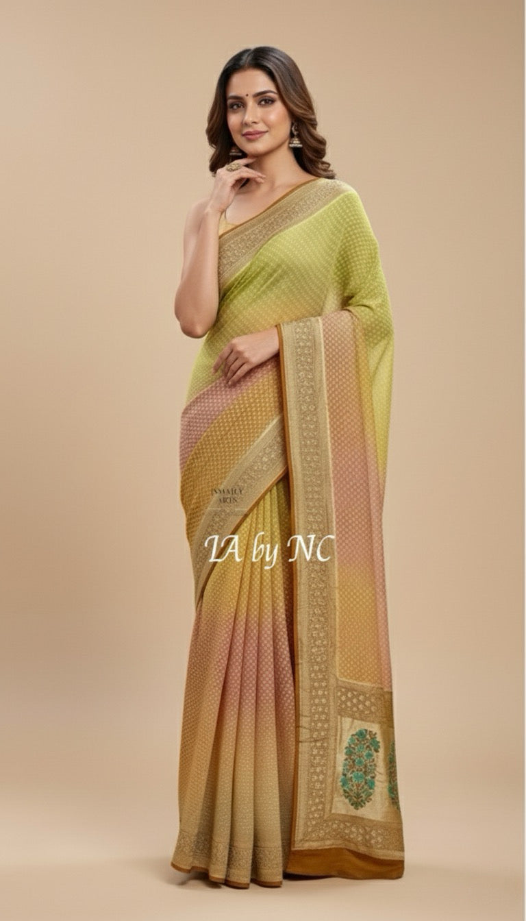 Tawny Banarasi Pure Khaddi Georgette Saree