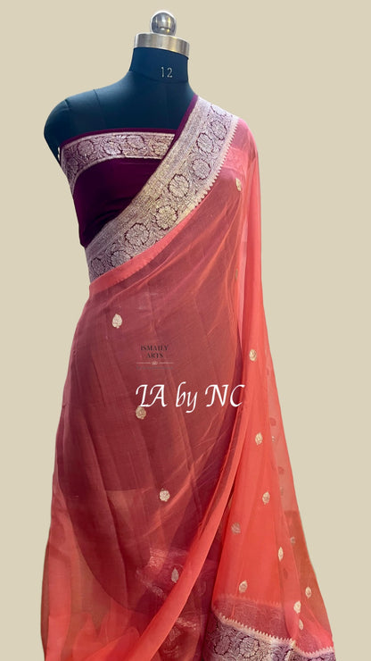 Salmon Banarasi Pure Khaddi Georgette Kadwa Saree