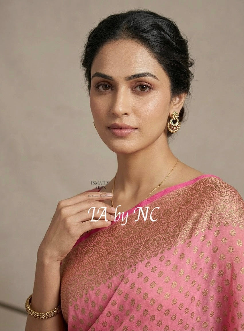 Pink Banarasi Pure Khaddi Georgette Saree