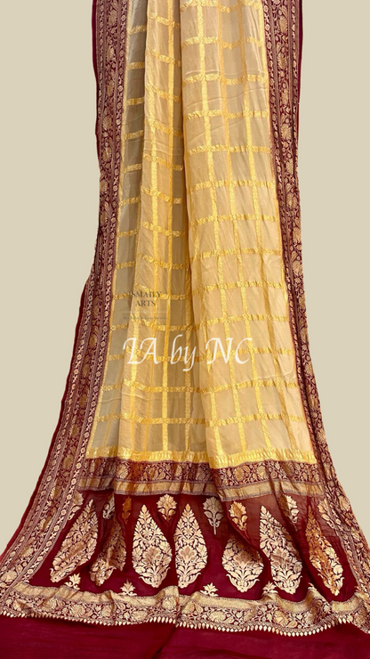 Eggnog Banarasi Pure Khaddi Georgette Saree