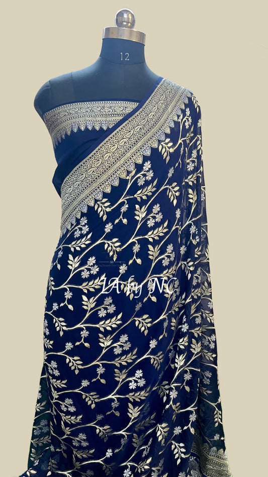 Navy Banarasi Pure Khaddi Georgette Saree
