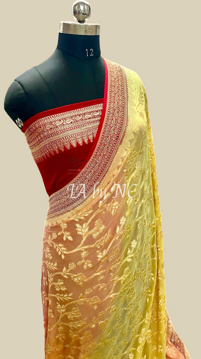 Crimson Banarasi Pure Khaddi Georgette Saree