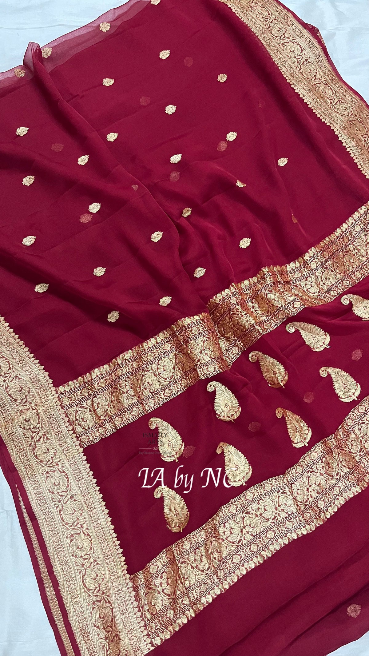 Carmine Banarasi Pure Khaddi Georgette Kadwa Saree