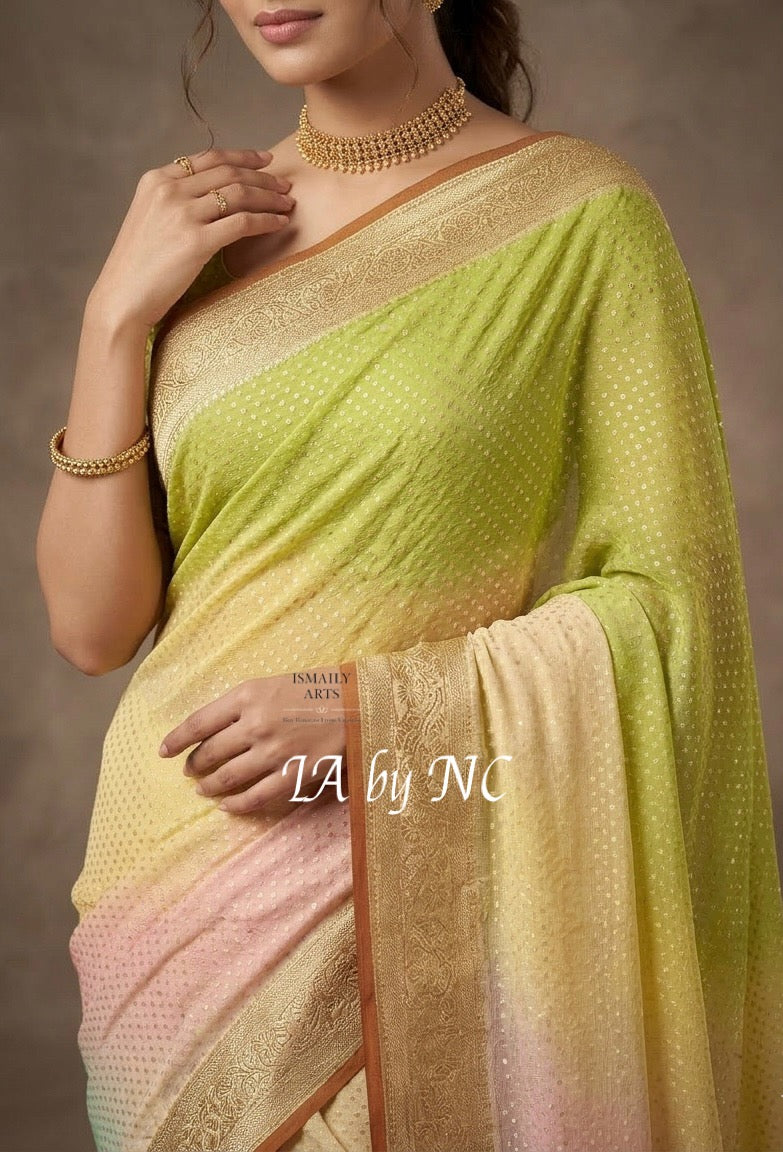 Tawny Banarasi Pure Khaddi Georgette Saree