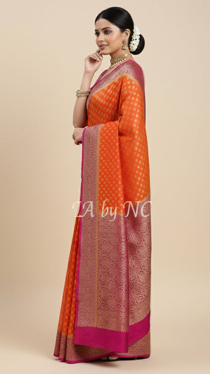 Scarlet Banarasi Pure Khaddi Georgette Saree