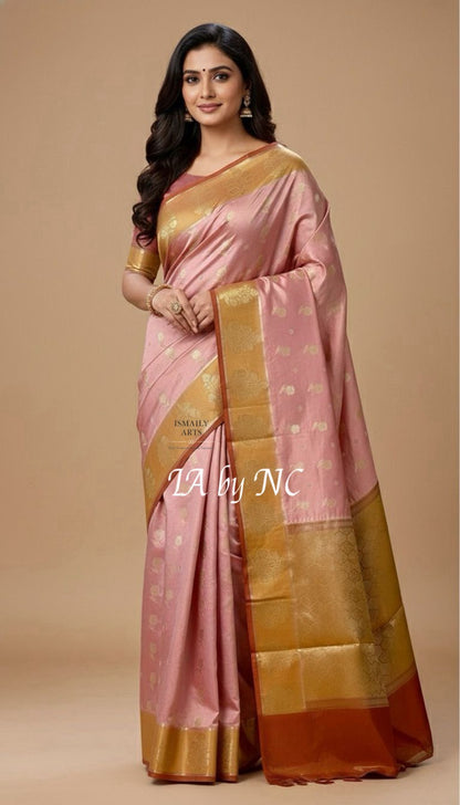 French Banarasi Pure Katan Silk Raw Mango Saree