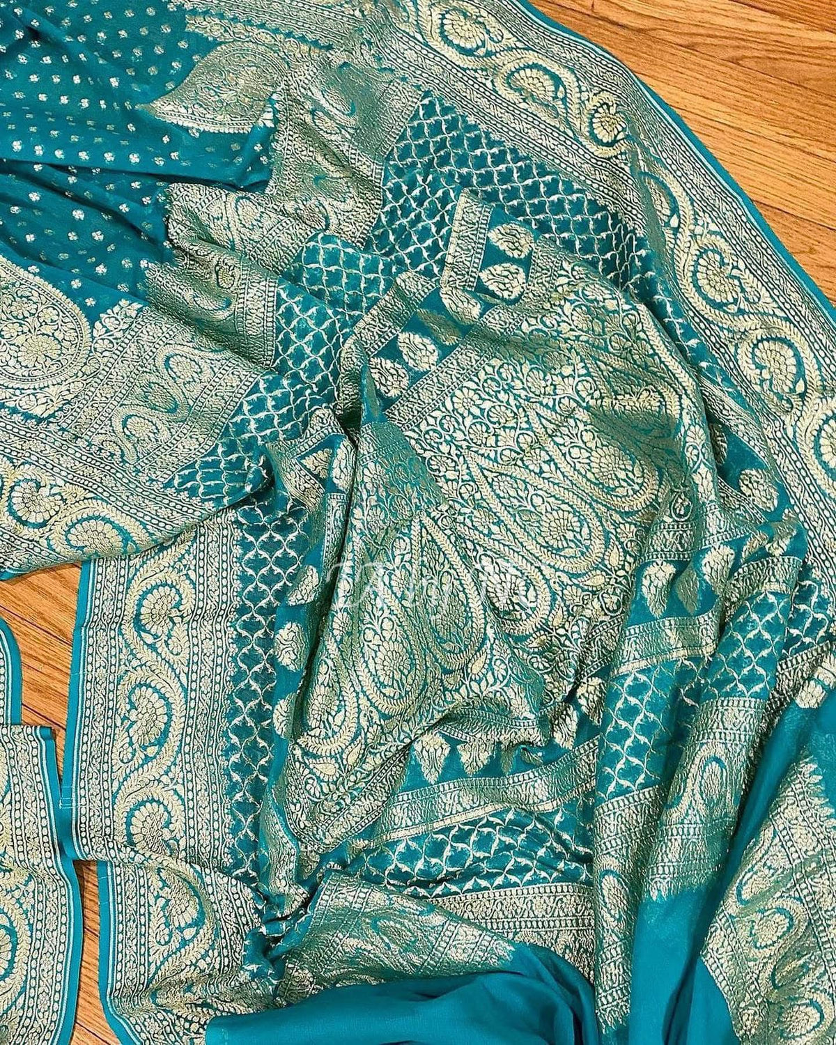 Teal Banarasi Pure Khaddi Georgette Saree