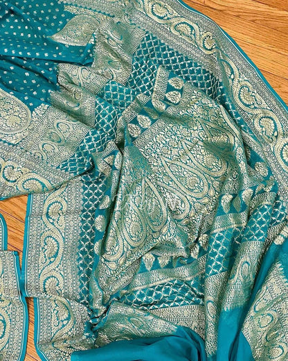 Teal Banarasi Pure Khaddi Georgette Saree
