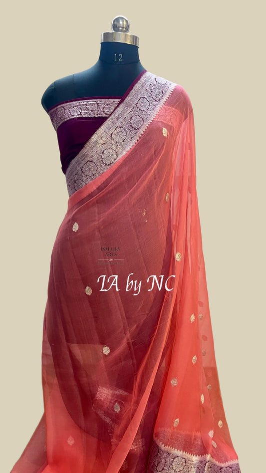Salmon Banarasi Pure Khaddi Georgette Kadwa Saree