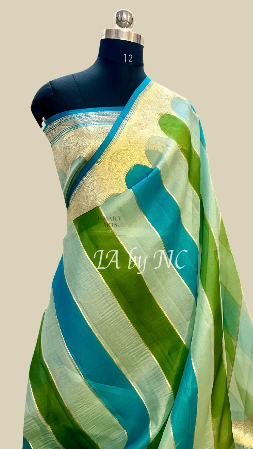 Turquoise Banarasi Pure Kora Organza Kadwa Saree