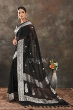 Black Banarasi Pure Khaddi Georgette Kadwa Saree