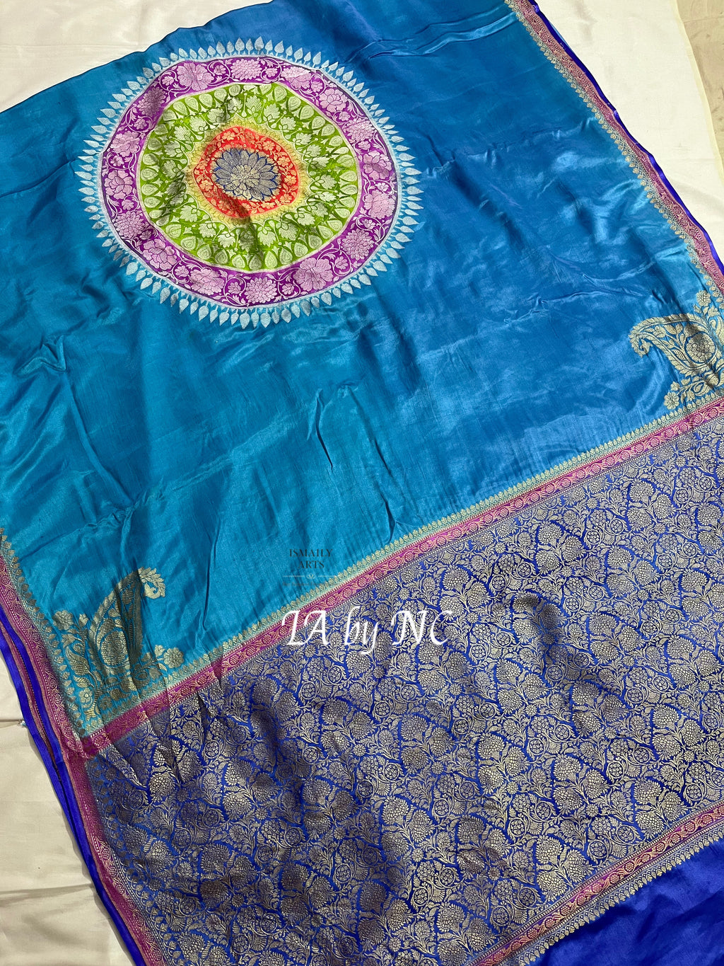 Teal Banarasi Pure Katan Mashru Silk Saree