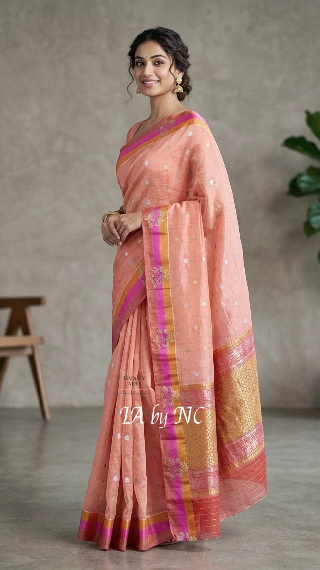 Flamingo Banarasi Pure Kora Silk Kadwa Saree