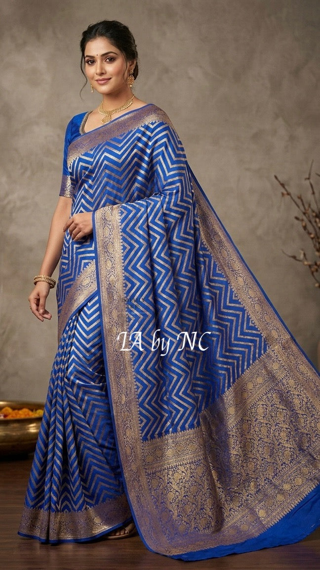 Navy Banarasi Pure Chiffon Georgette Saree