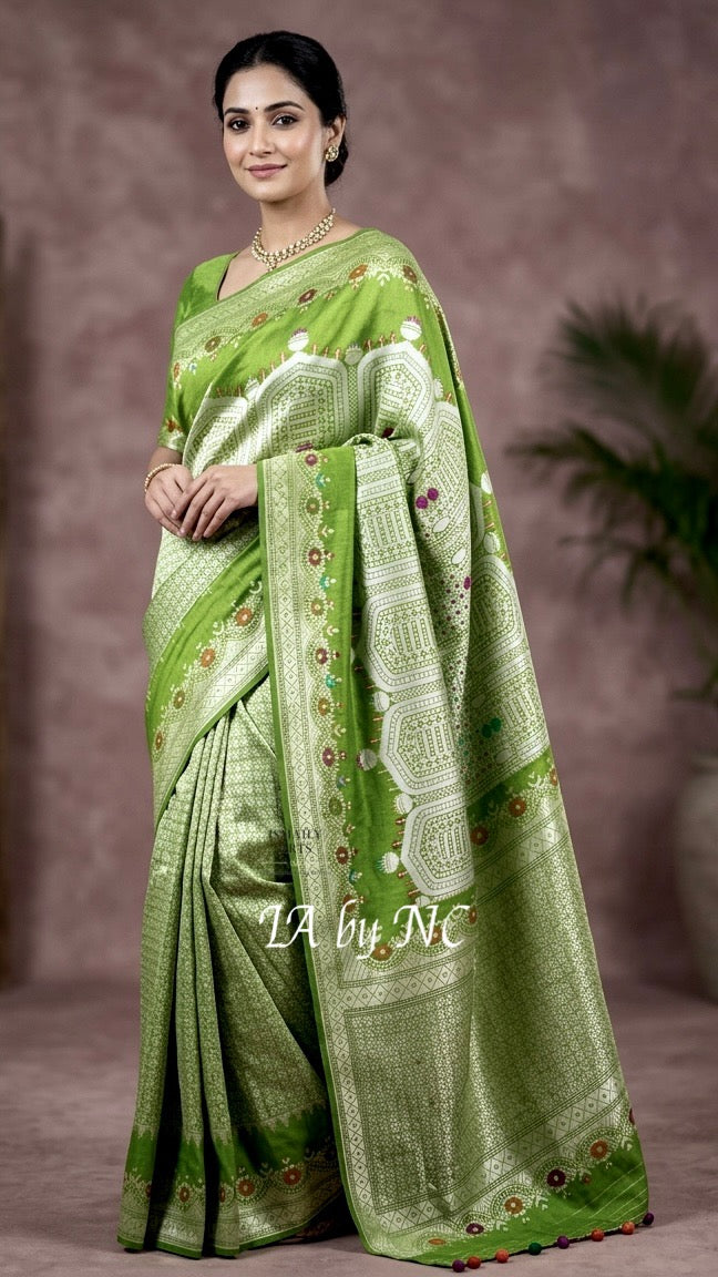 Avocado Banarasi Pure Khaddi Tussar Georgette Designer Saree