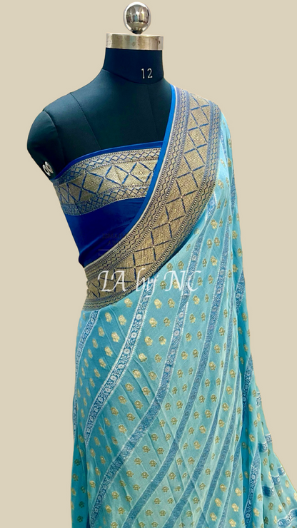 Prussian Banarasi Pure Khaddi Georgette Saree