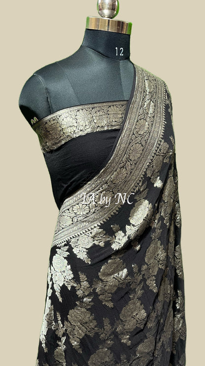 Black Banarasi Pure Khaddi Georgette Saree