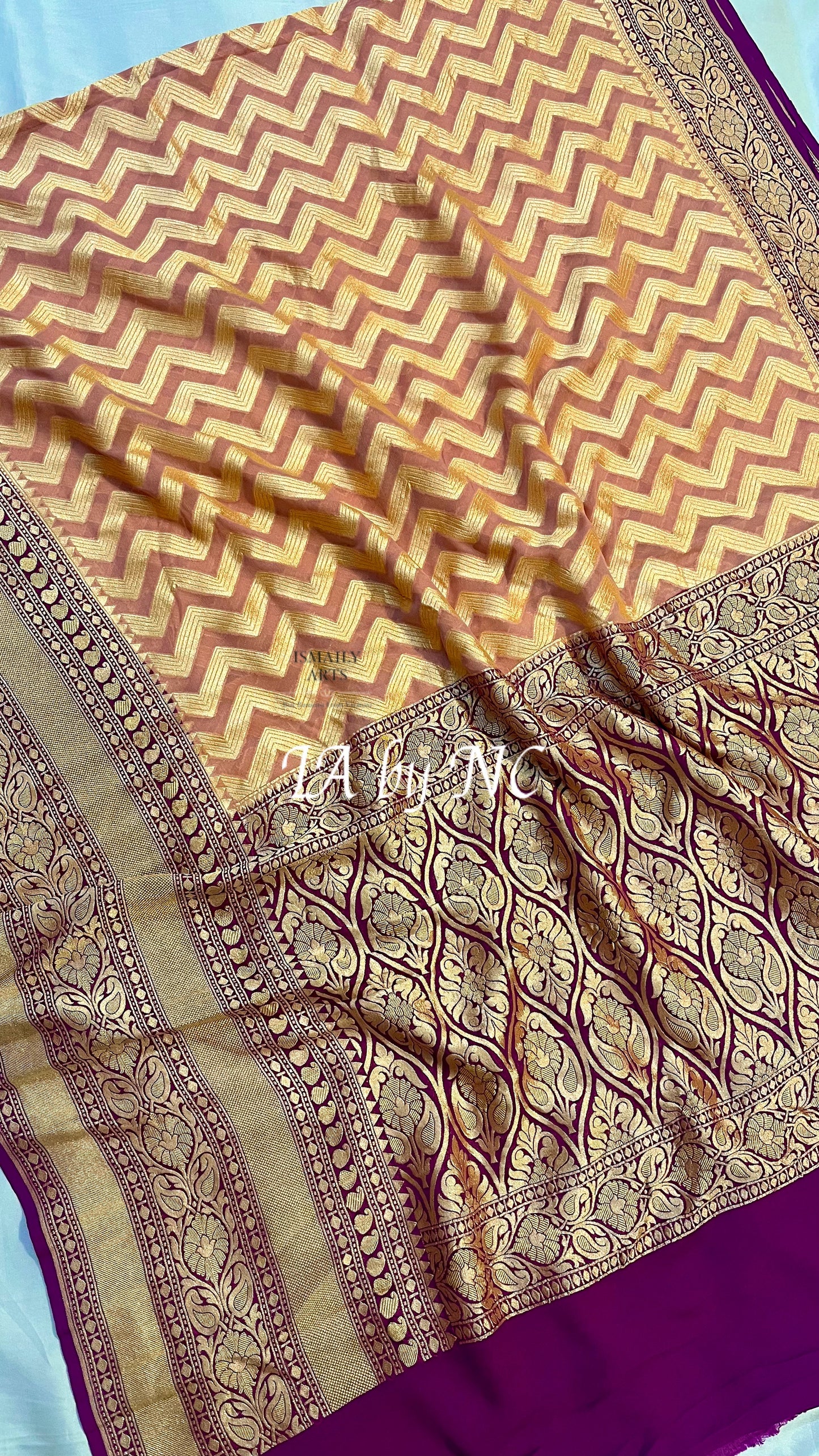 Ochre Banarasi Pure Khaddi Georgette Saree
