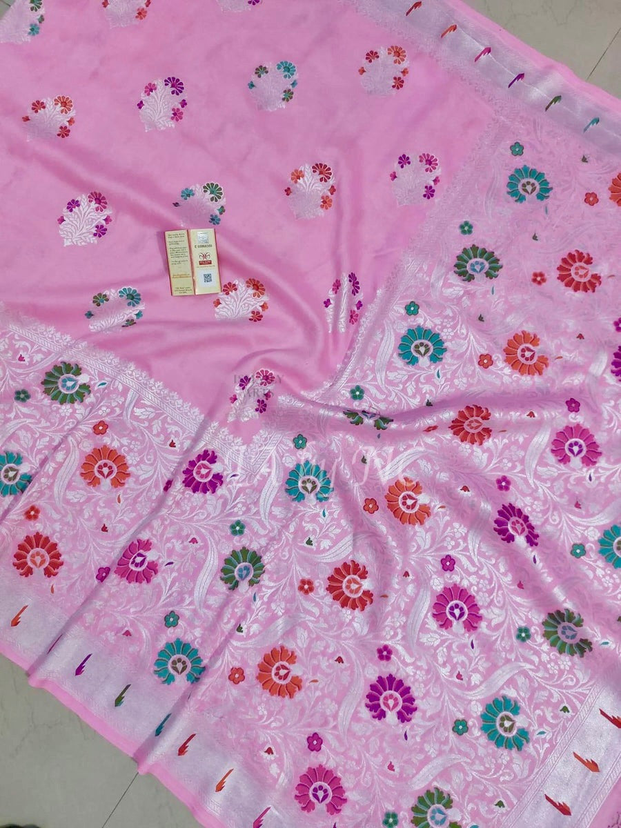 Banarasi Pure Khaddi Tussar Georgette Paithani Saree
