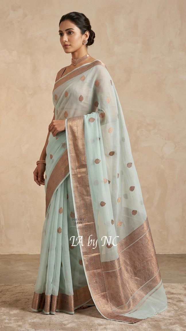 Glacial Banarasi Pure Kora Silk Kadwa Saree