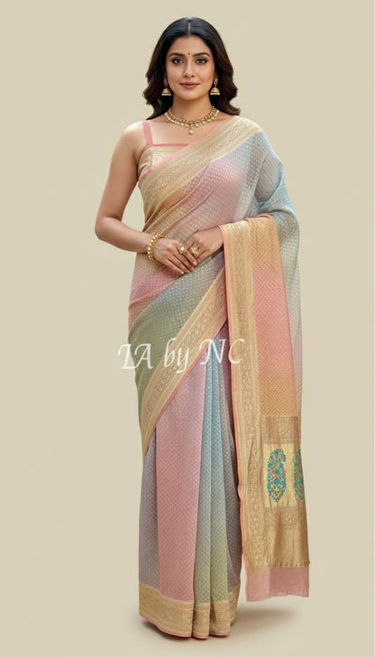 Salmon Banarasi Pure Khaddi Georgette Saree