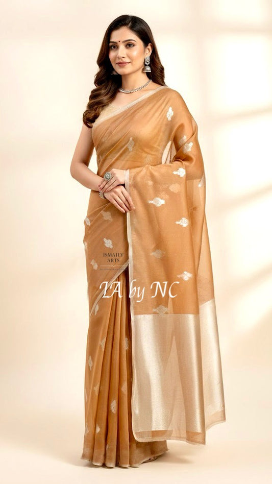 Bronze Banarasi Pure Kora Organza Kadwa Saree