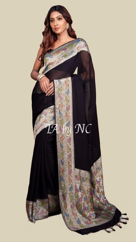 Black Banarasi Pure Khaddi Georgette Saree